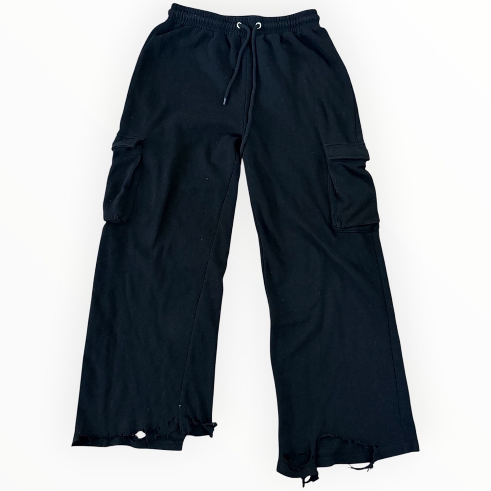 Reflex Women's Black Cargo Sweatpants Drawstring Pockets Relaxed Straight M